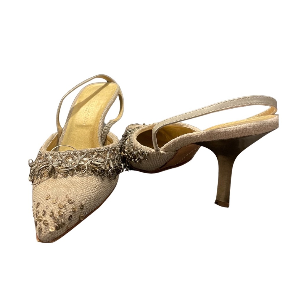 Donna Karan Tan and Gold Heels